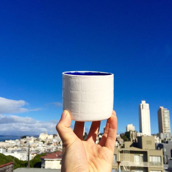 White Grid Planter with Navy Center